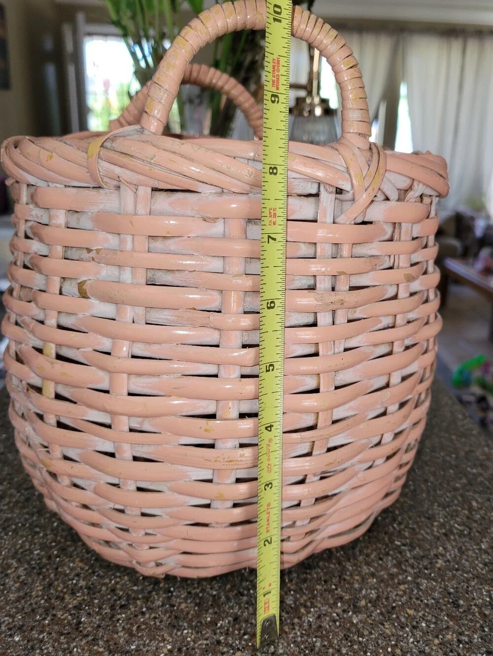 Vintage 90s Pink Wicker Basket Round Storage Boho Cottagecore Decor